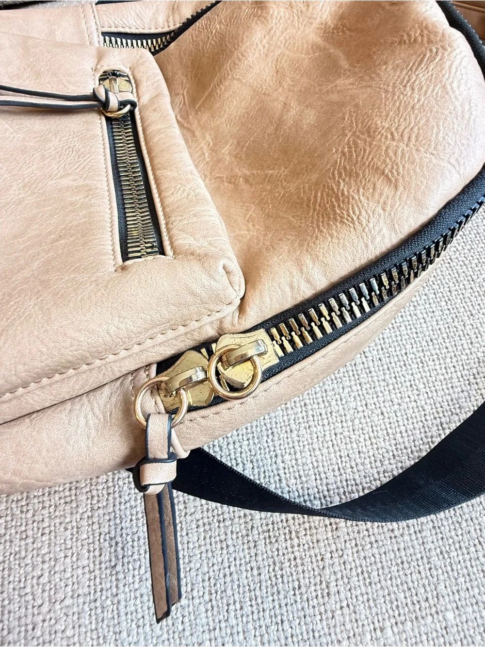 SHEIN Taupe Faux Leather Backpack with Gold-Tone Zippers